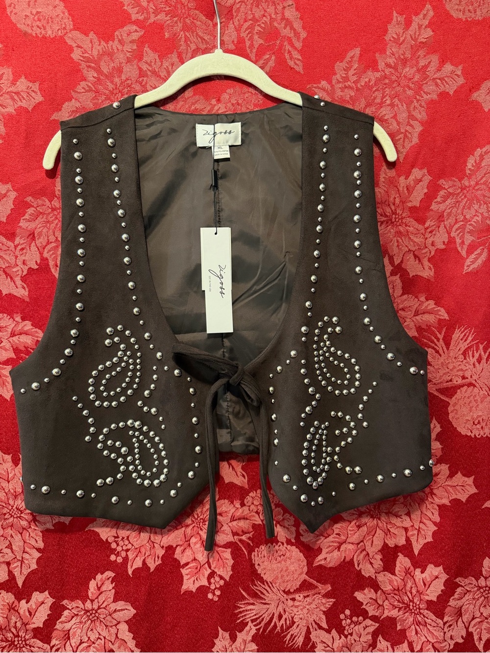 Vigoss Dark brown studded rodeo faux suede vest
